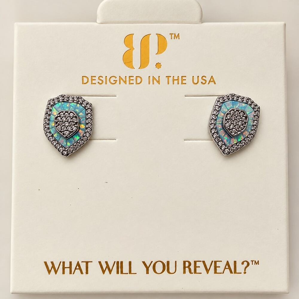 Had To Be Mine Studs Light Blue Fire Opal Earrings